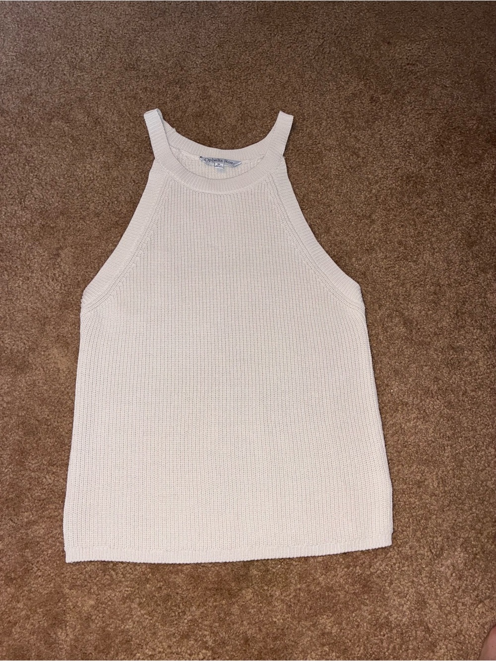 Ophelia Roe Cream Ribbed Halter Tank - Picture 2 of 7